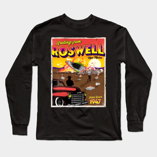 Greetings from Roswell 1947 UFO Crash Long Sleeve T-Shirt by Strangeology